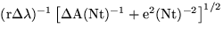 $\rm (r\Delta\lambda)^{-1}\left[\Delta A(Nt)^{-1}+e^2(Nt)^{-2}\right]^{1/2}$